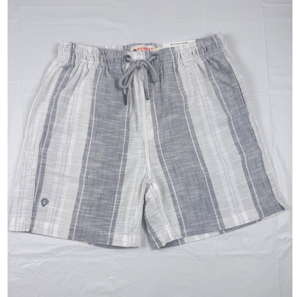 Sunset x Vine Mens Grey White Striped Cotton Drawstring Casual Shorts Size Med